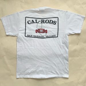 Cal Rods San Gabriel California, hot rod club T-shirt, Hanes Beefy Tee label